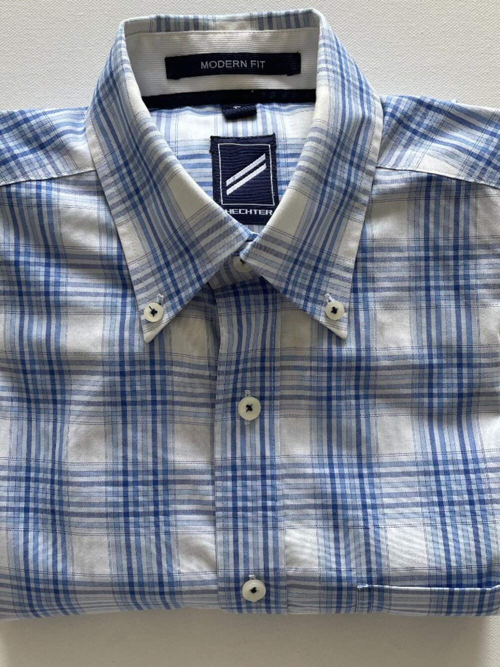 Daniel Hechter Paris Blue & White Cotton Modern Fit Non-Iron| Contrast Cuffs
